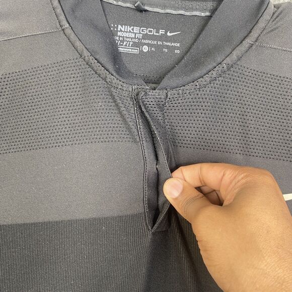 Nike Golf Polo Shirt Mens XL Black Gray Striped Dri-Fit Modern Fit Athletic - Picture 4 of 8
